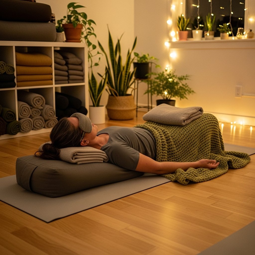 Práctica de Restorative Yoga Para Principiantes en un espacio tranquilo