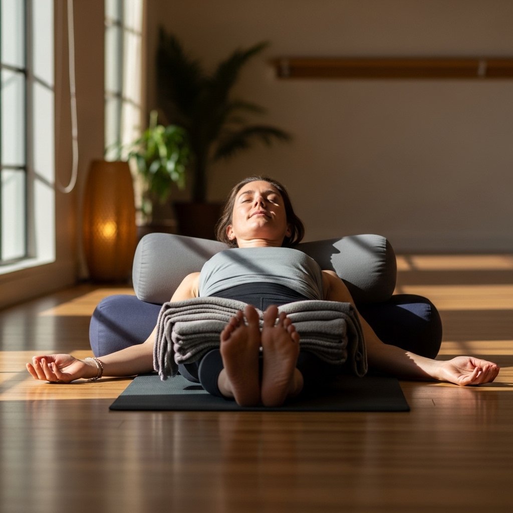 Espacio de práctica de Restorative Yoga Para Principiantes tranquilo